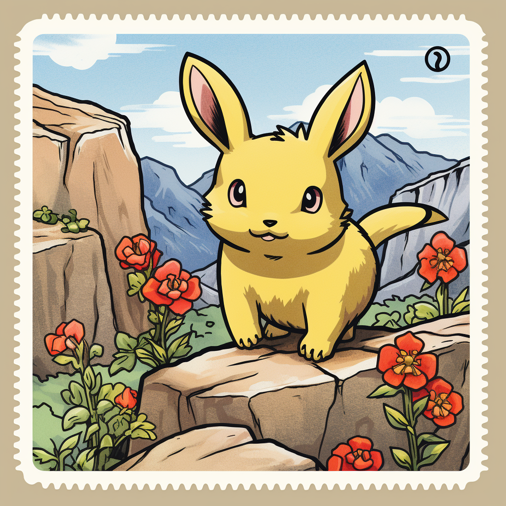 Cartoon Pika with Flowers in Mouth