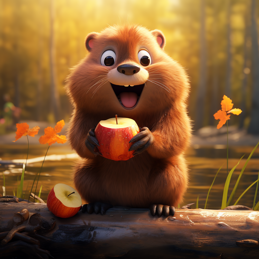 Cartoon beaver eating fruit