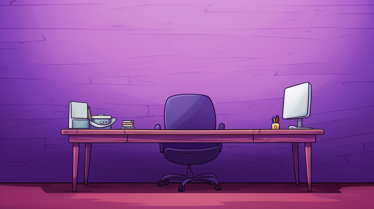 Cartoon purple background with small desks