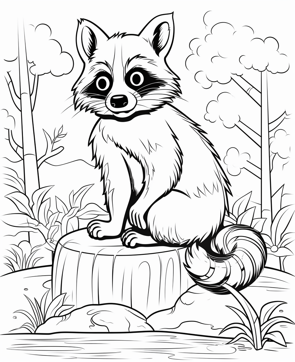 Cute cartoon raccoon coloring page