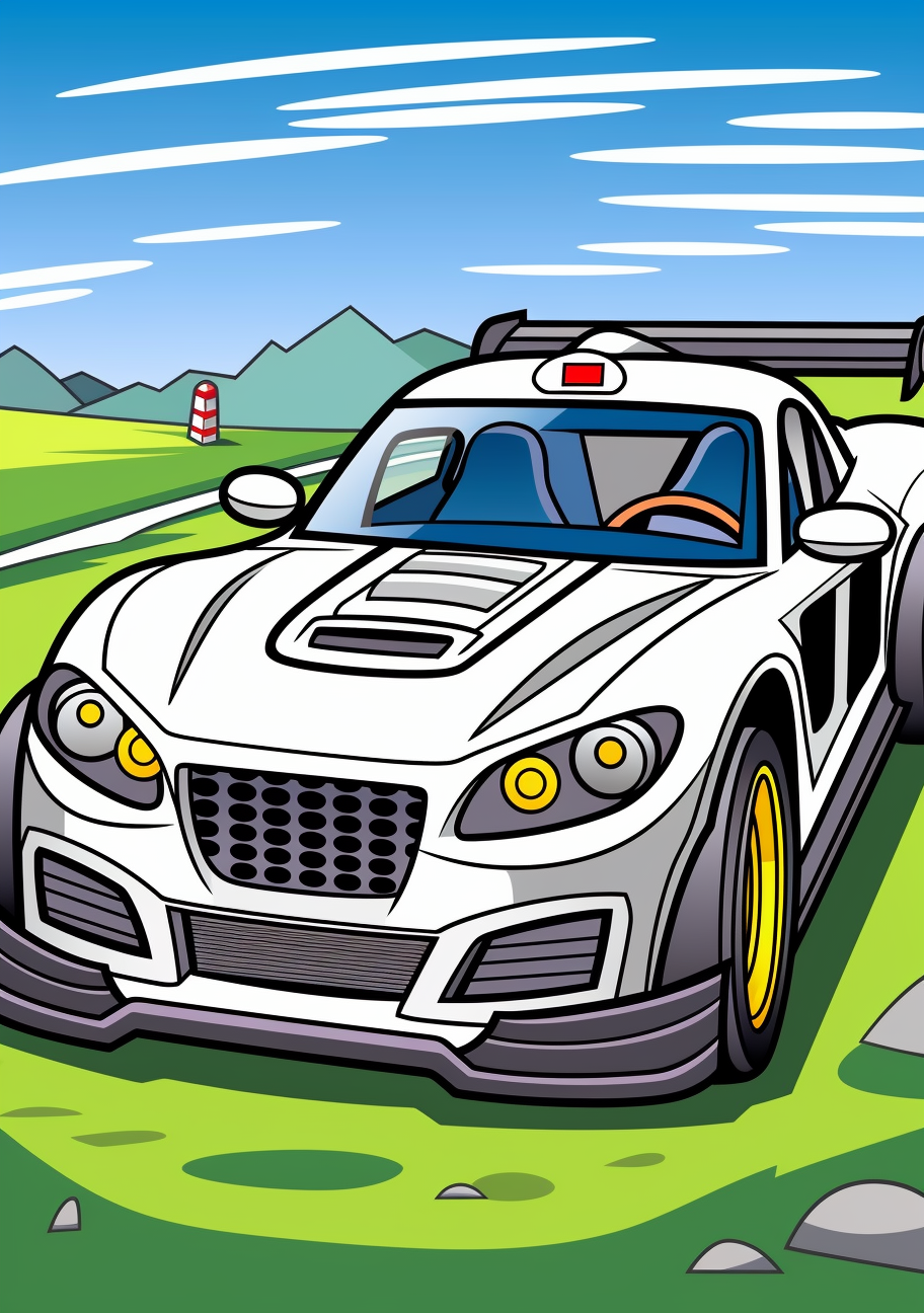 Cartoon image of a race car on a track