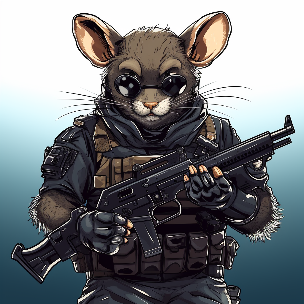 Cartoon rat with ar-15 gun and body armor