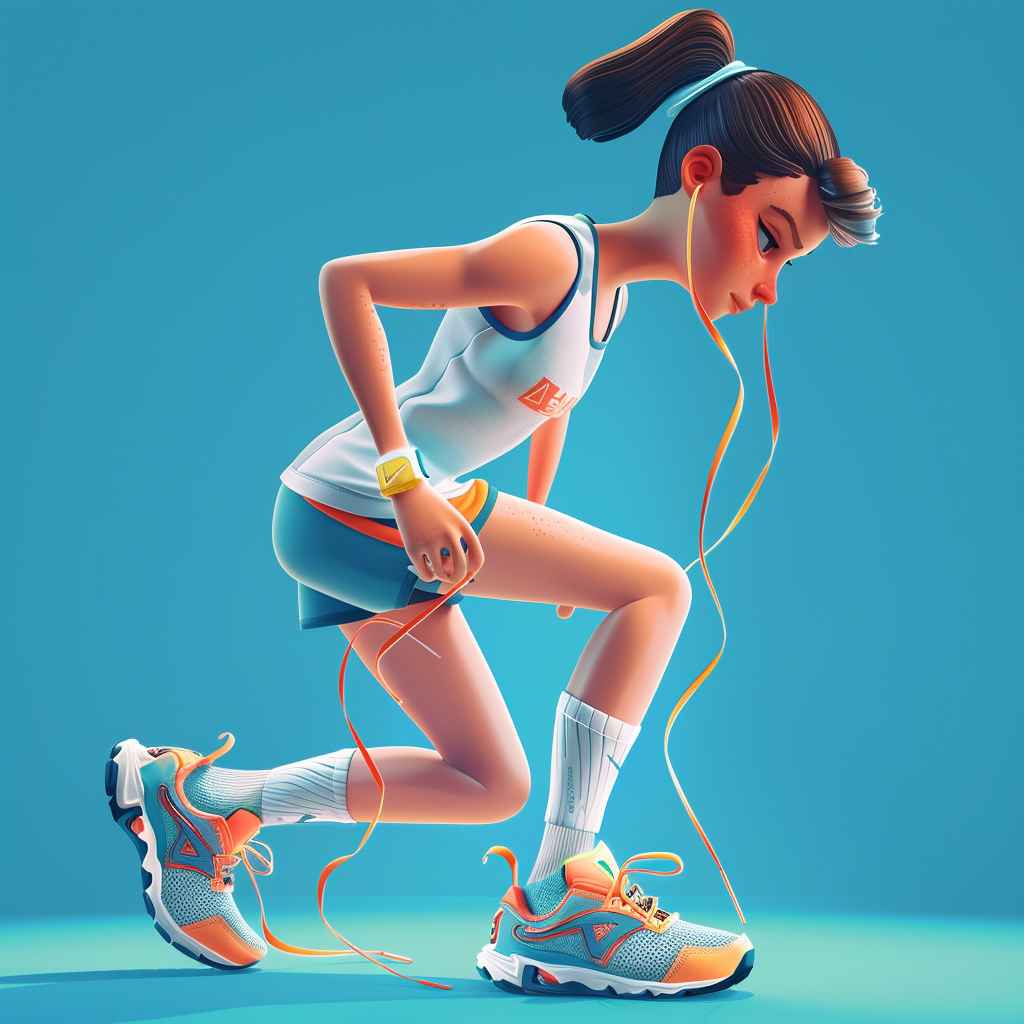 Cartoon runner putting on shoes