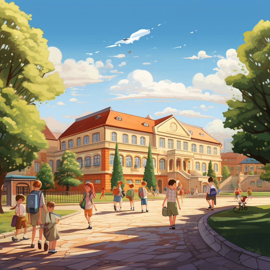 Cartoon school front view