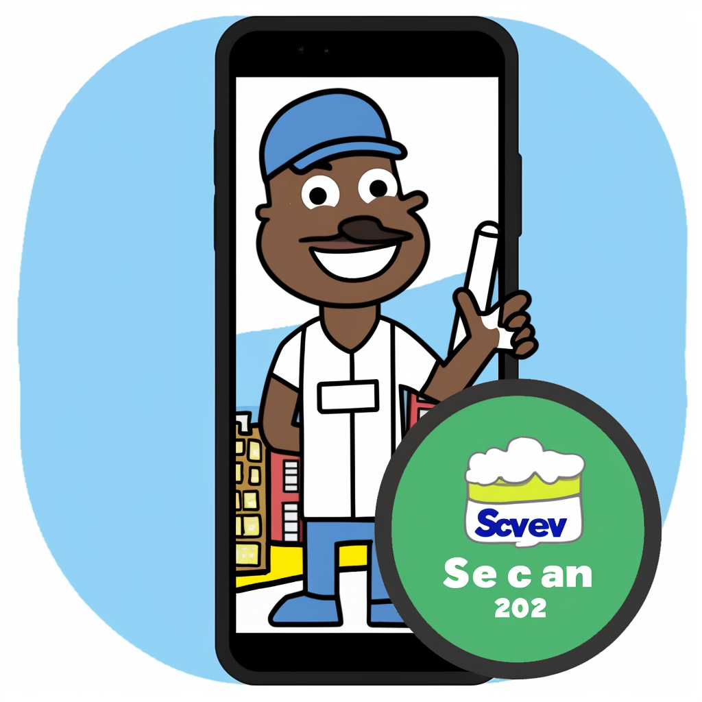 Cartoon sewer cleaner on phone map