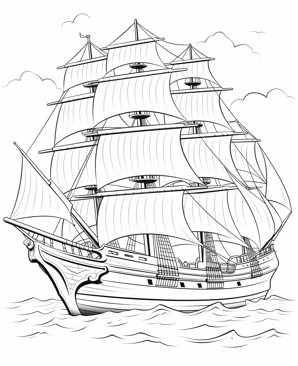 Cartoon ship coloring book image