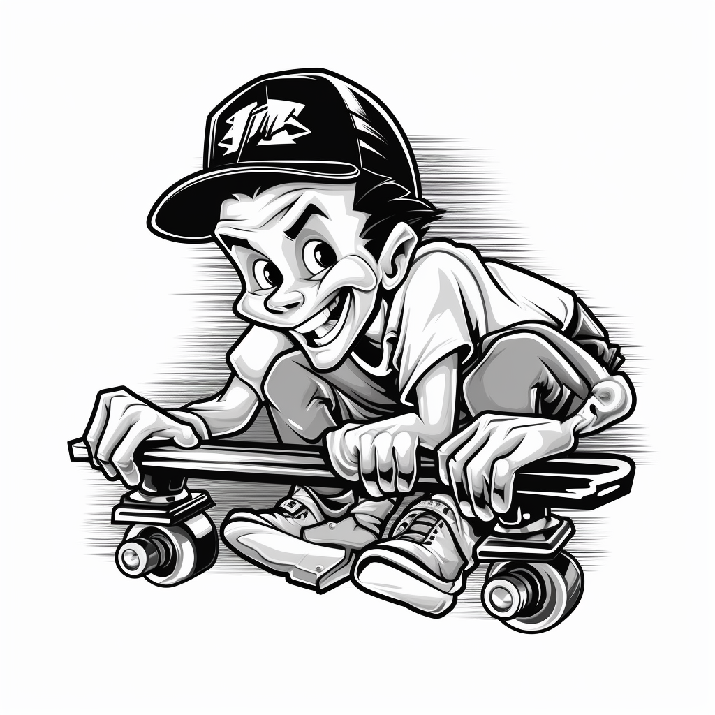 Cartoon character repairing skateboard