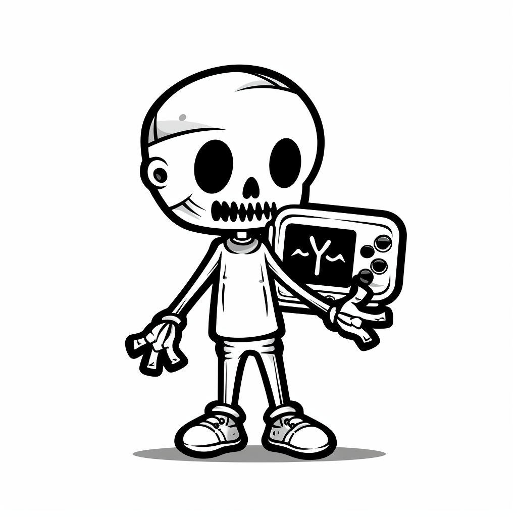 Cartoon skeleton playing video games