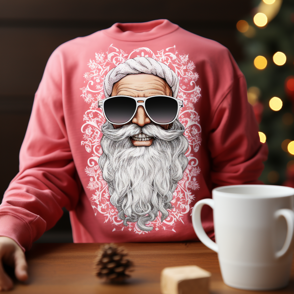 Cartoon Skull with Sunglasses and Pink Santa