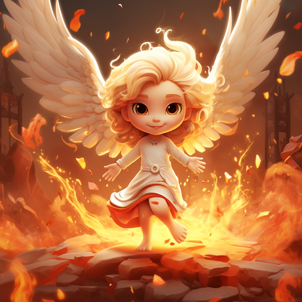 Cartoon angel on fire artwork