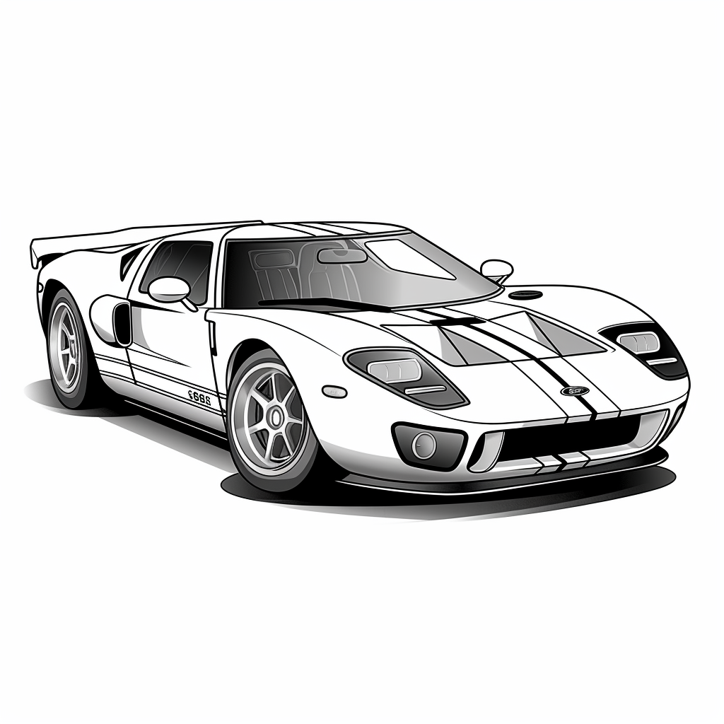 Cartoon Style Ford GT40 Coloring Book Image