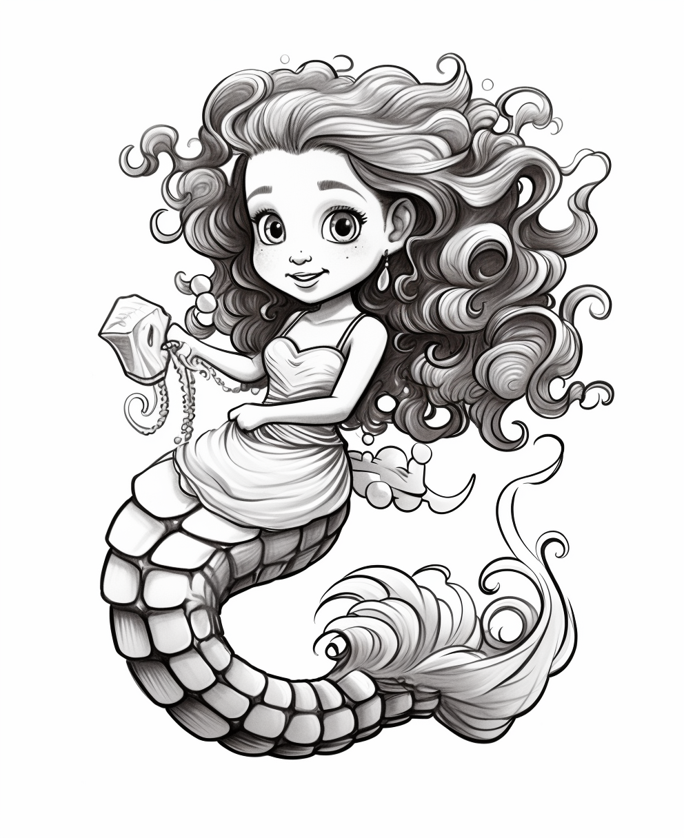 Ariel riding a seahorse with long hair