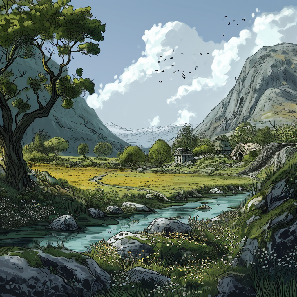 Cartoon style Ered Luin region concept art