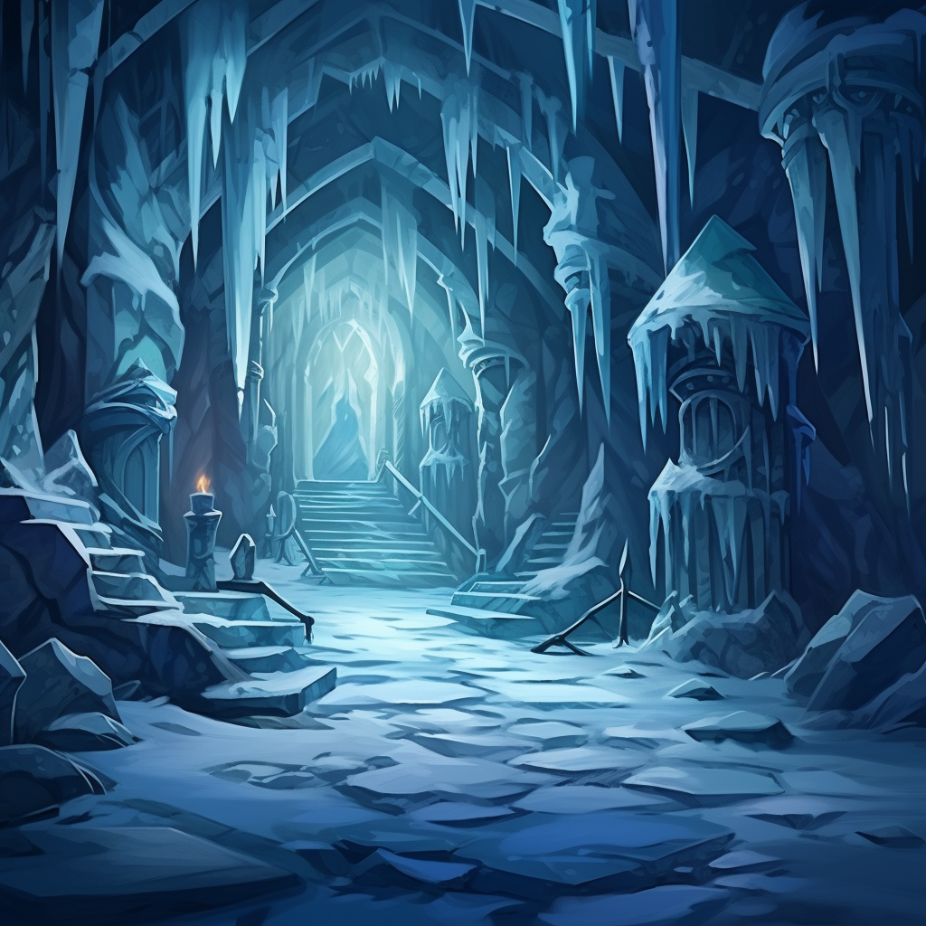 Illustration of a Frozen Ice Dungeon Room