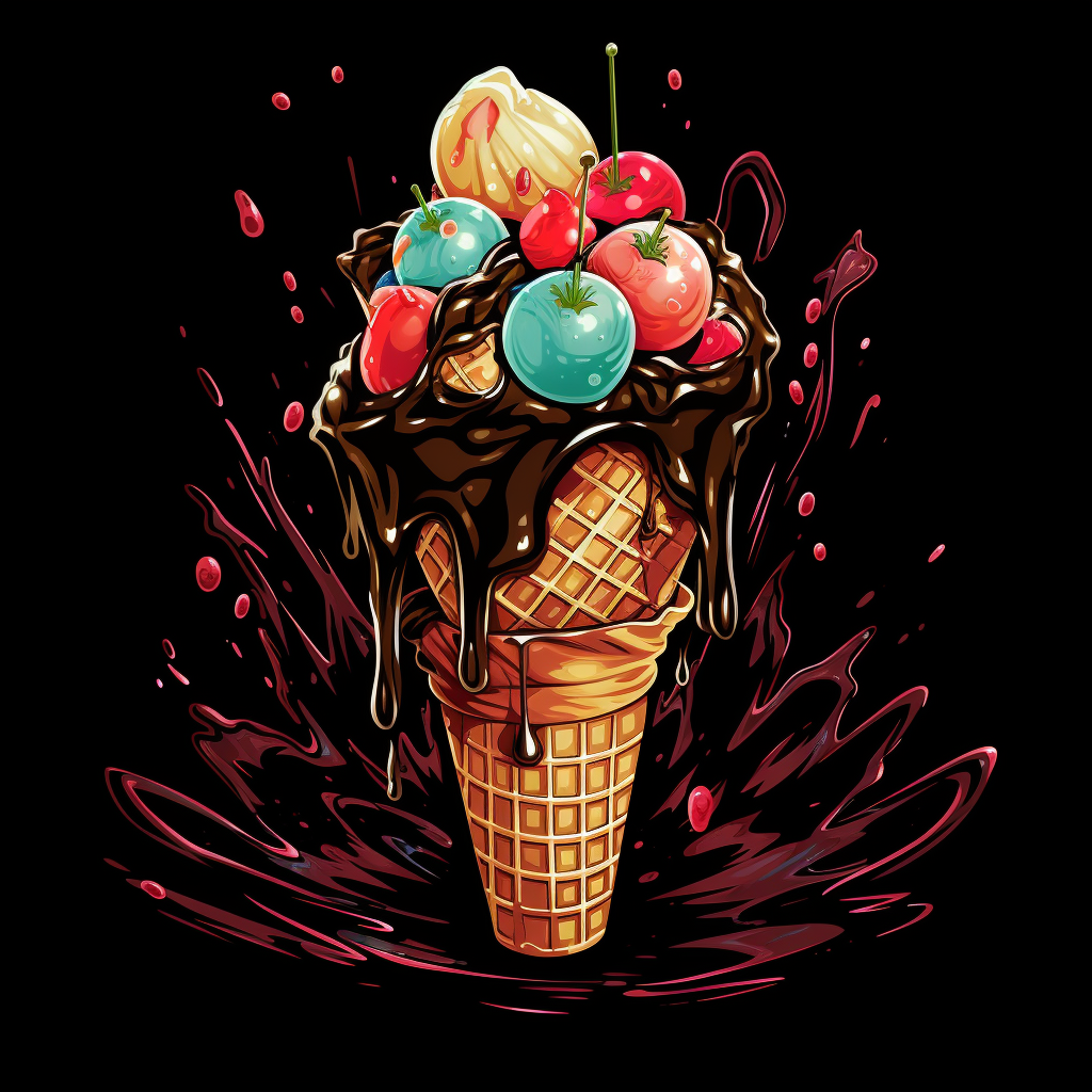 Colorful cartoon ice cream in waffle cone