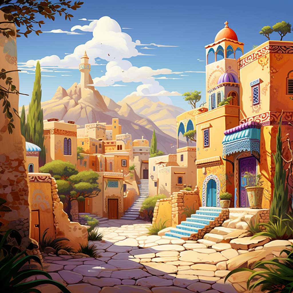 Cartoon Style Moroccan Paysage