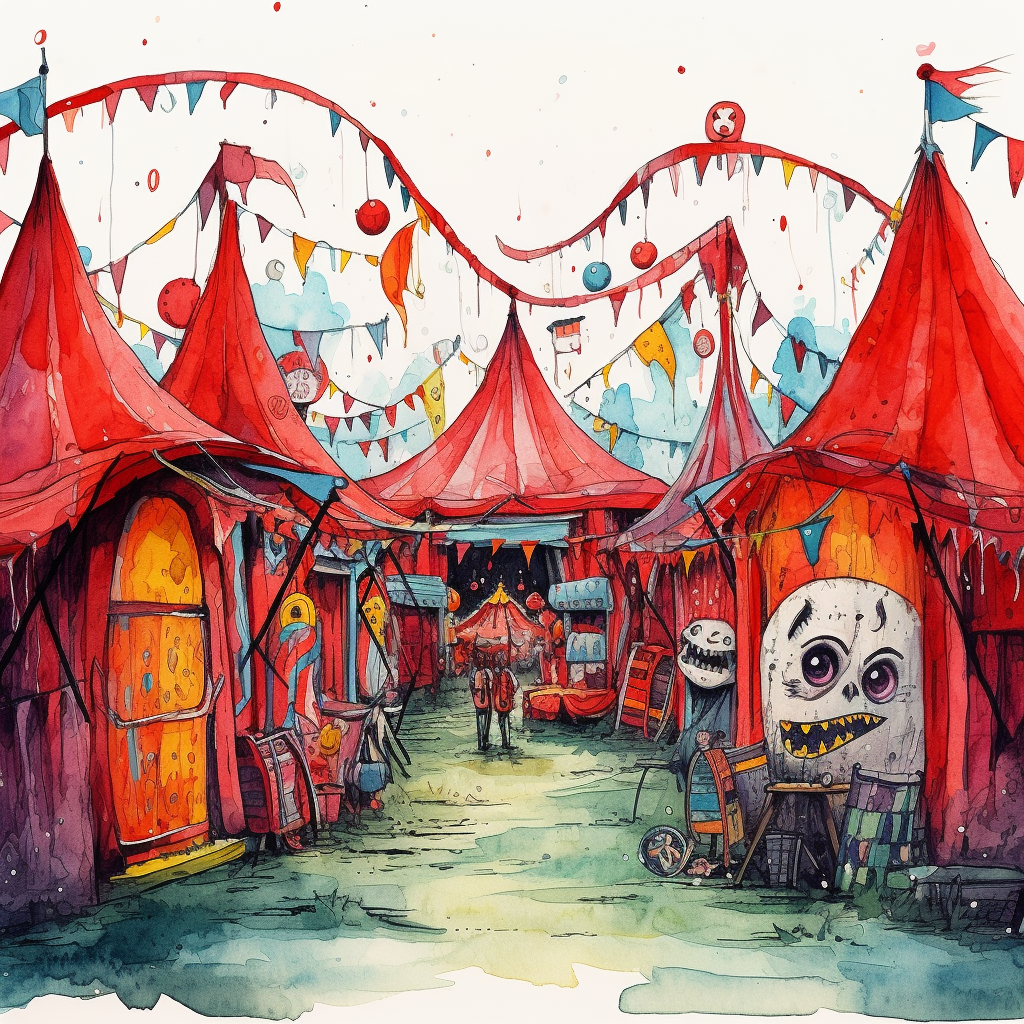 Monster circus chaos in cartoon style