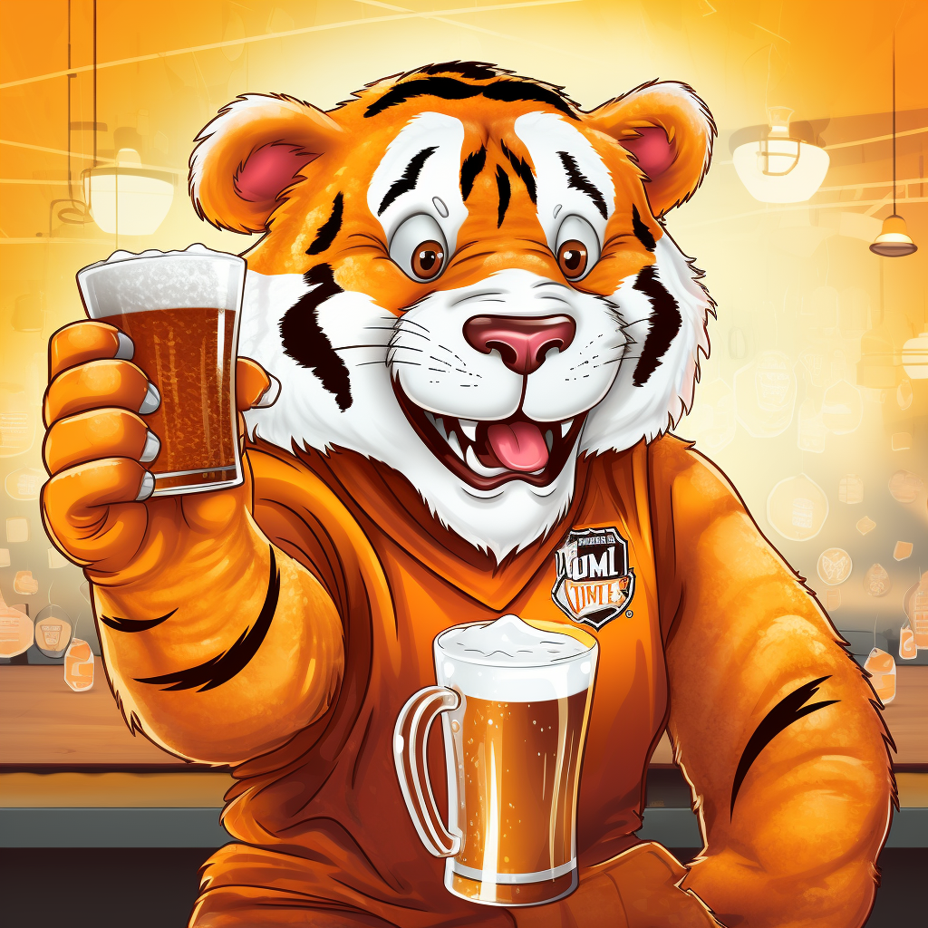 Playful cartoon tiger with beer