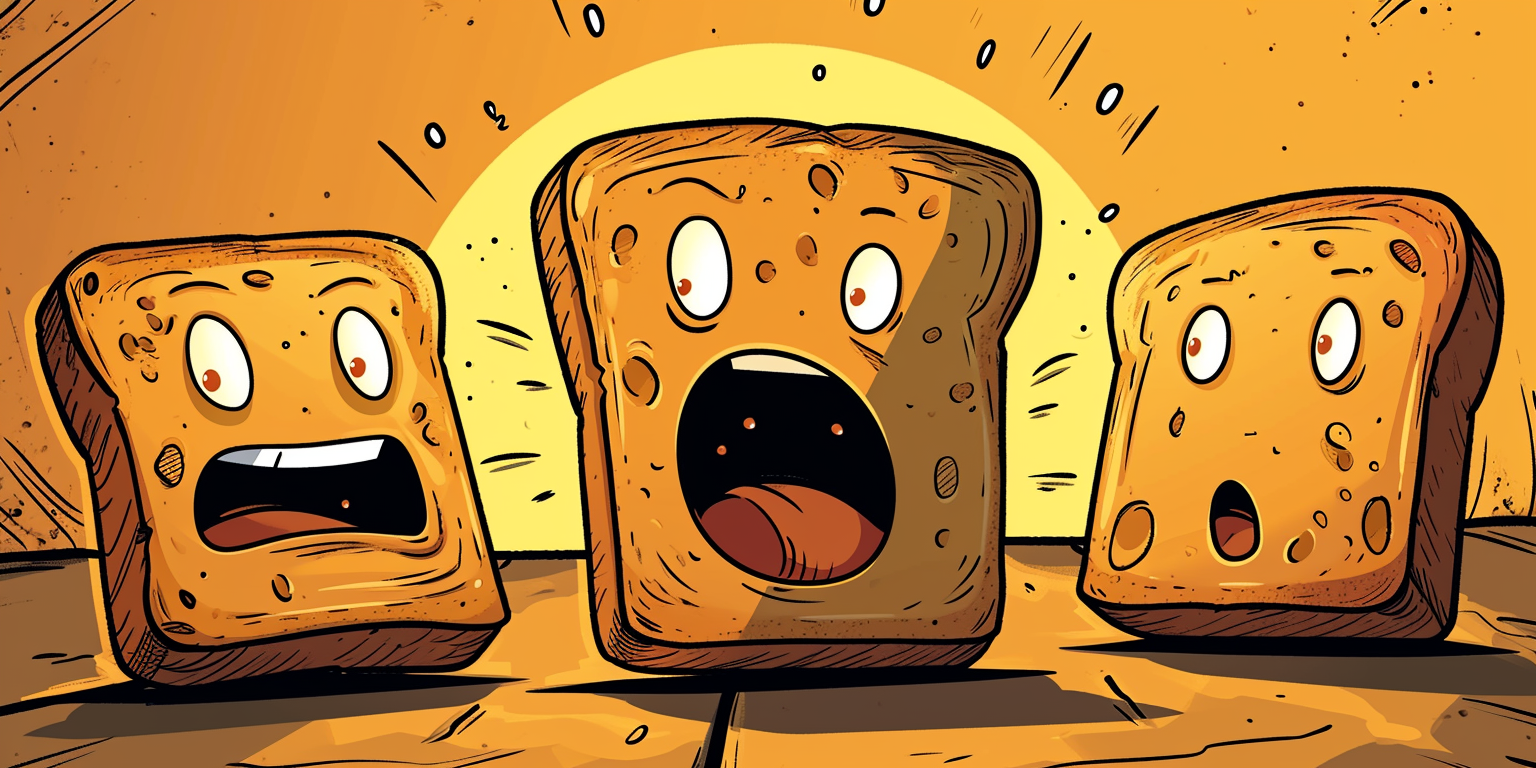 Cartoon toast character in funny adventure style