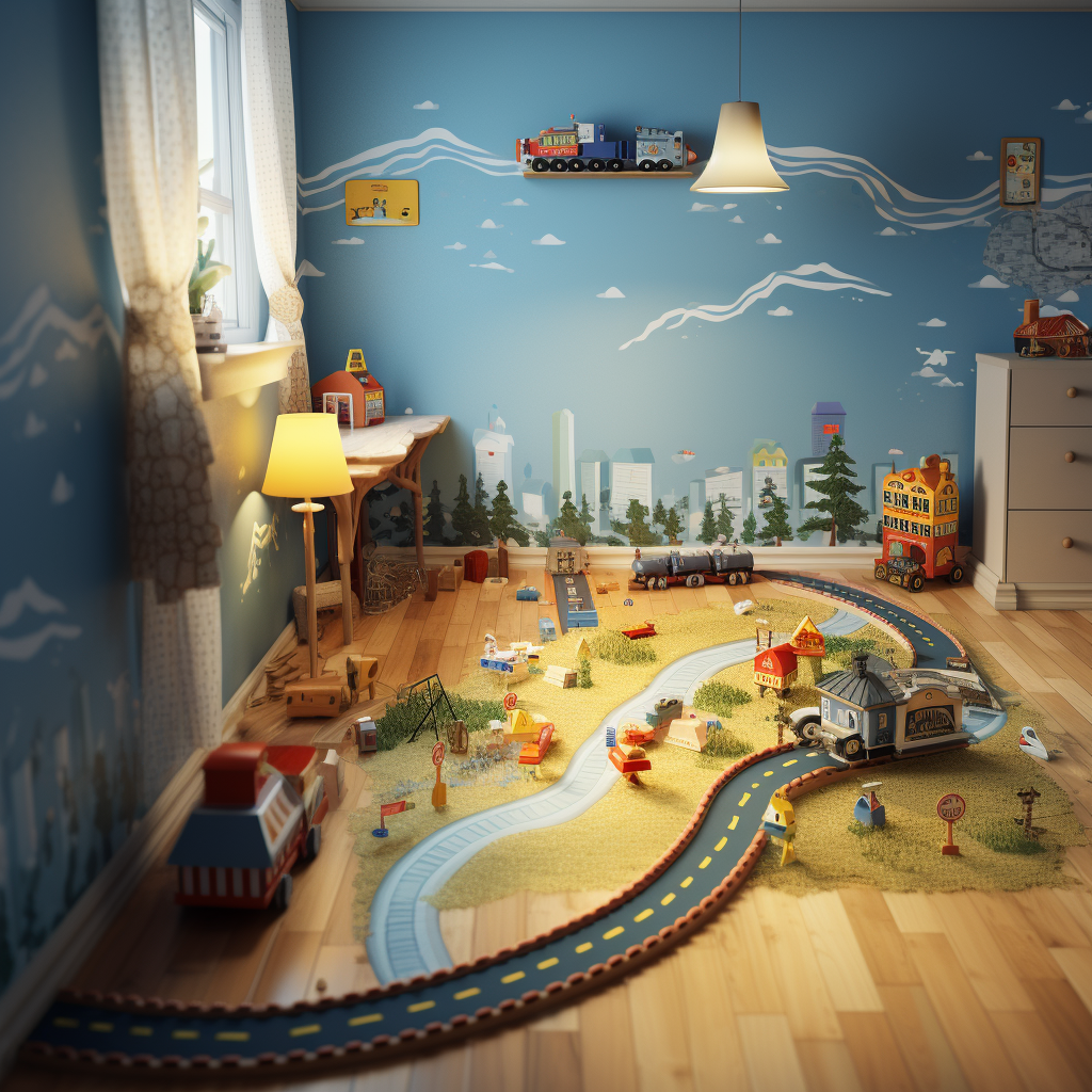 Colorful Cartoon Toy Train in Child's Room