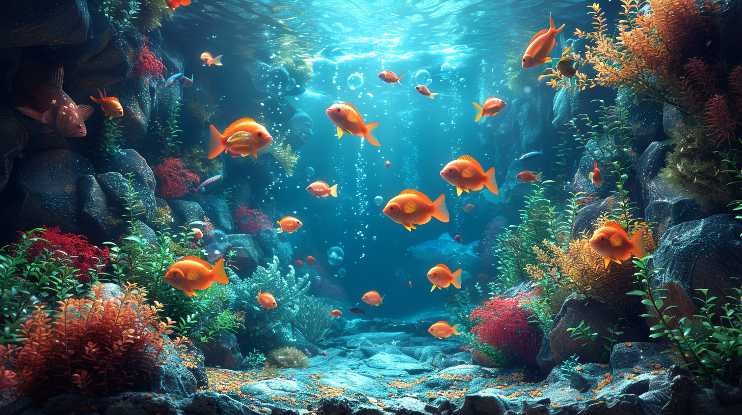 Cartoon underwater scene with fishes