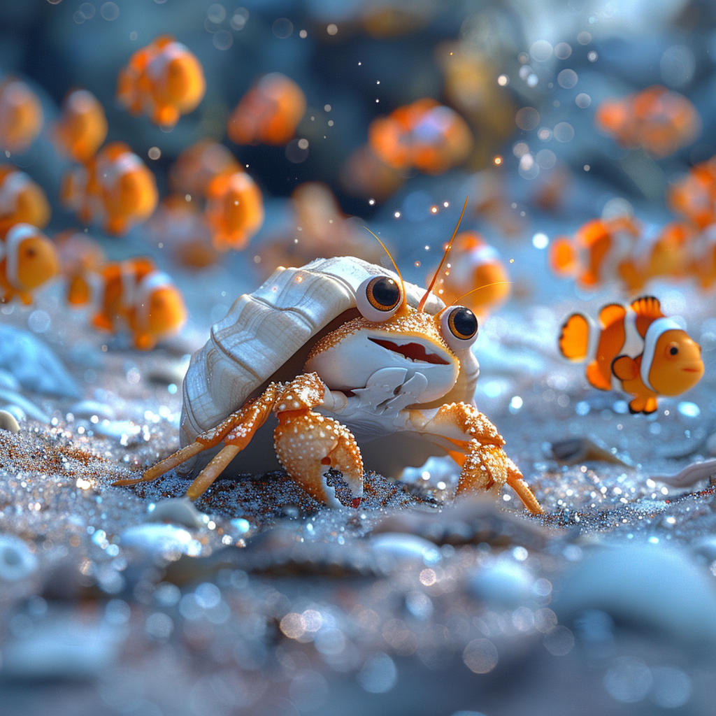 Cartoon Underwater Hermit Crab Scene