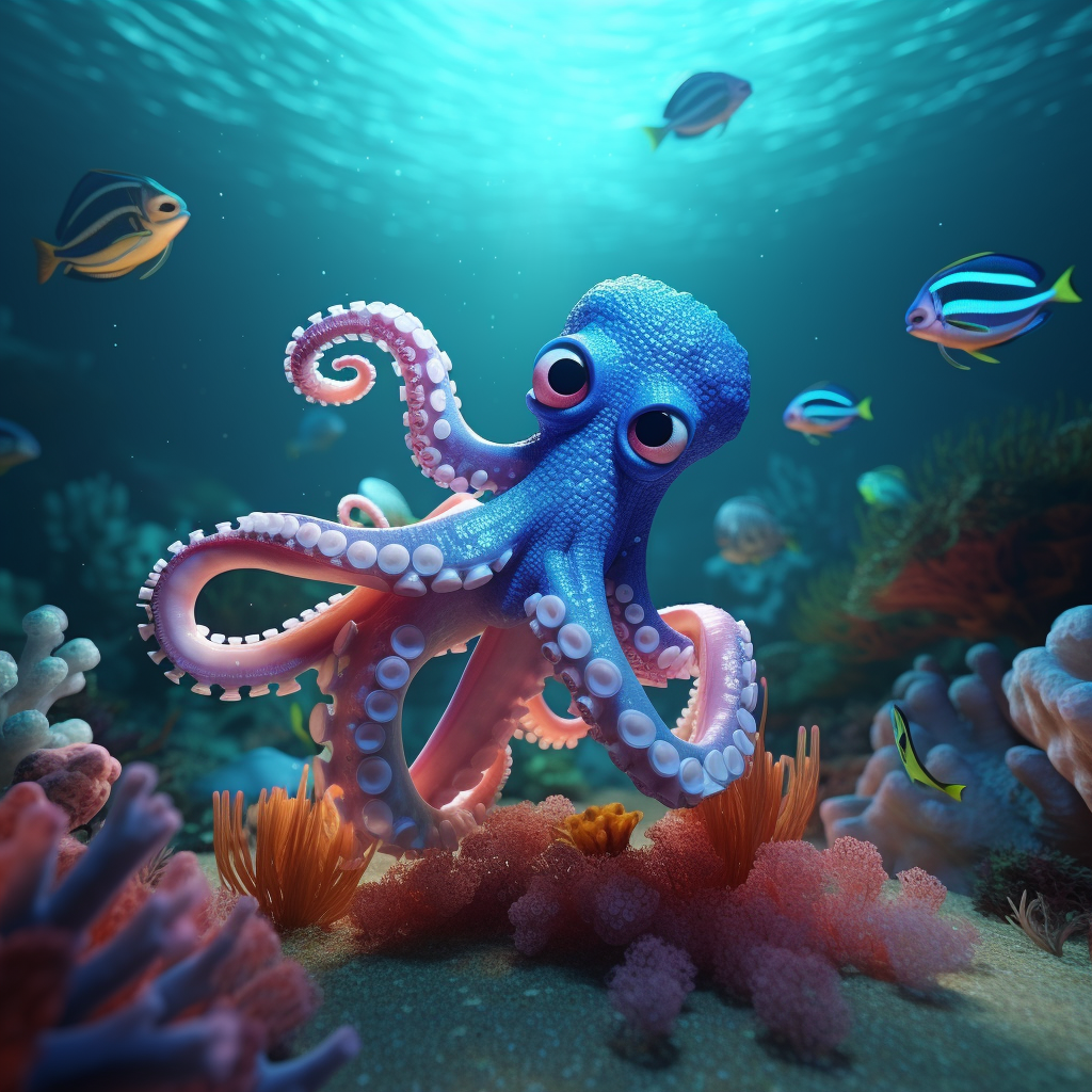 Cartoon underwater scene with octopus