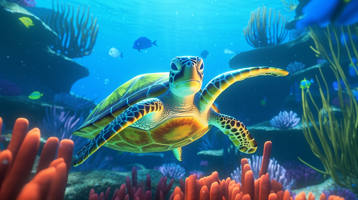 Underwater Turtle Fishes Cartoon