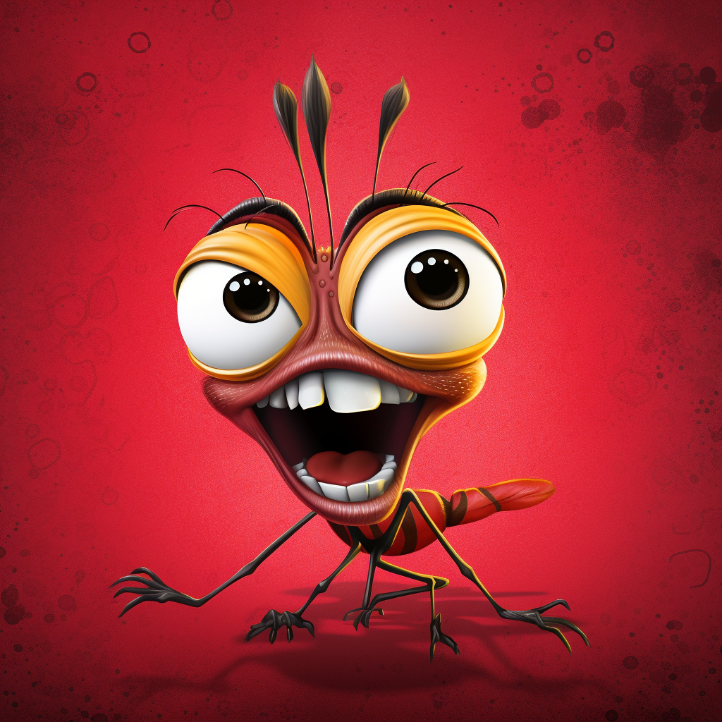 Funny cartoon wasp on red background