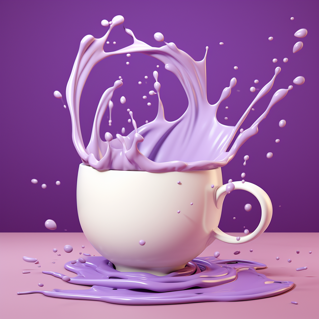 Cartoon cup with purple liquid spilling