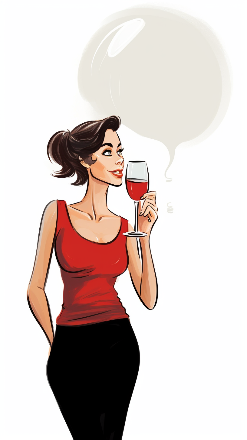 Woman drinking wine with speech bubble