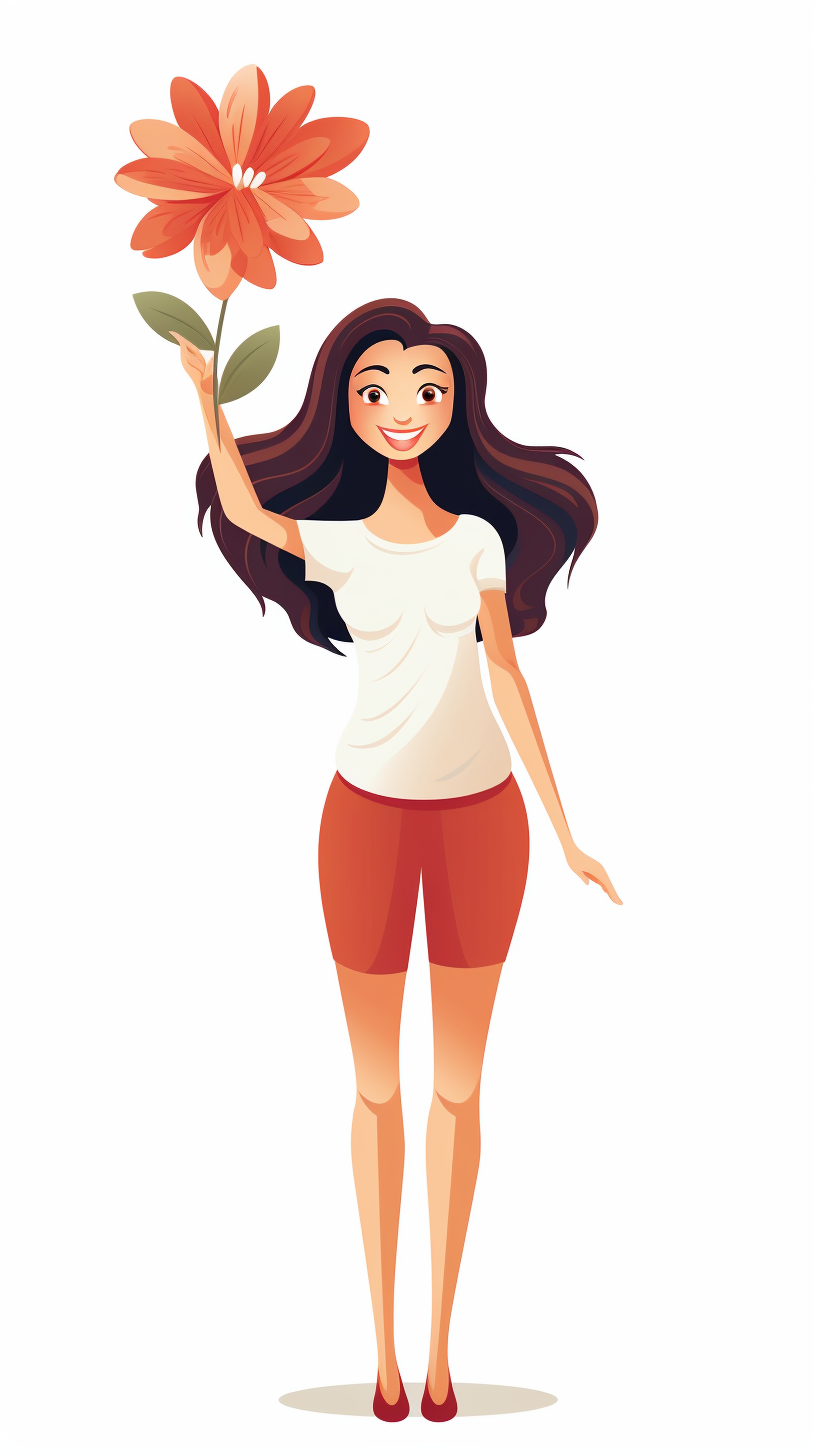 Cartoon woman holding a flower with open arms