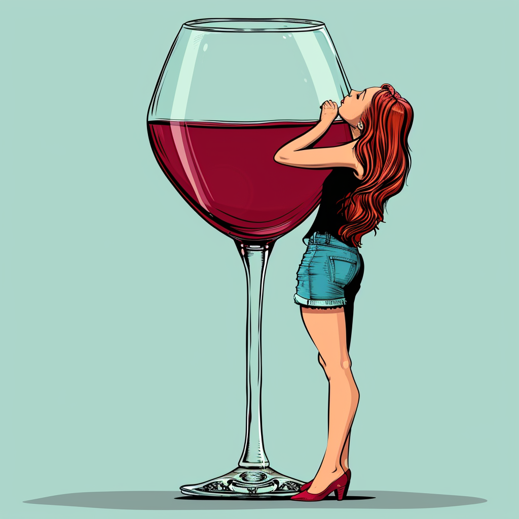 Cartoon woman hugging wine glass picture