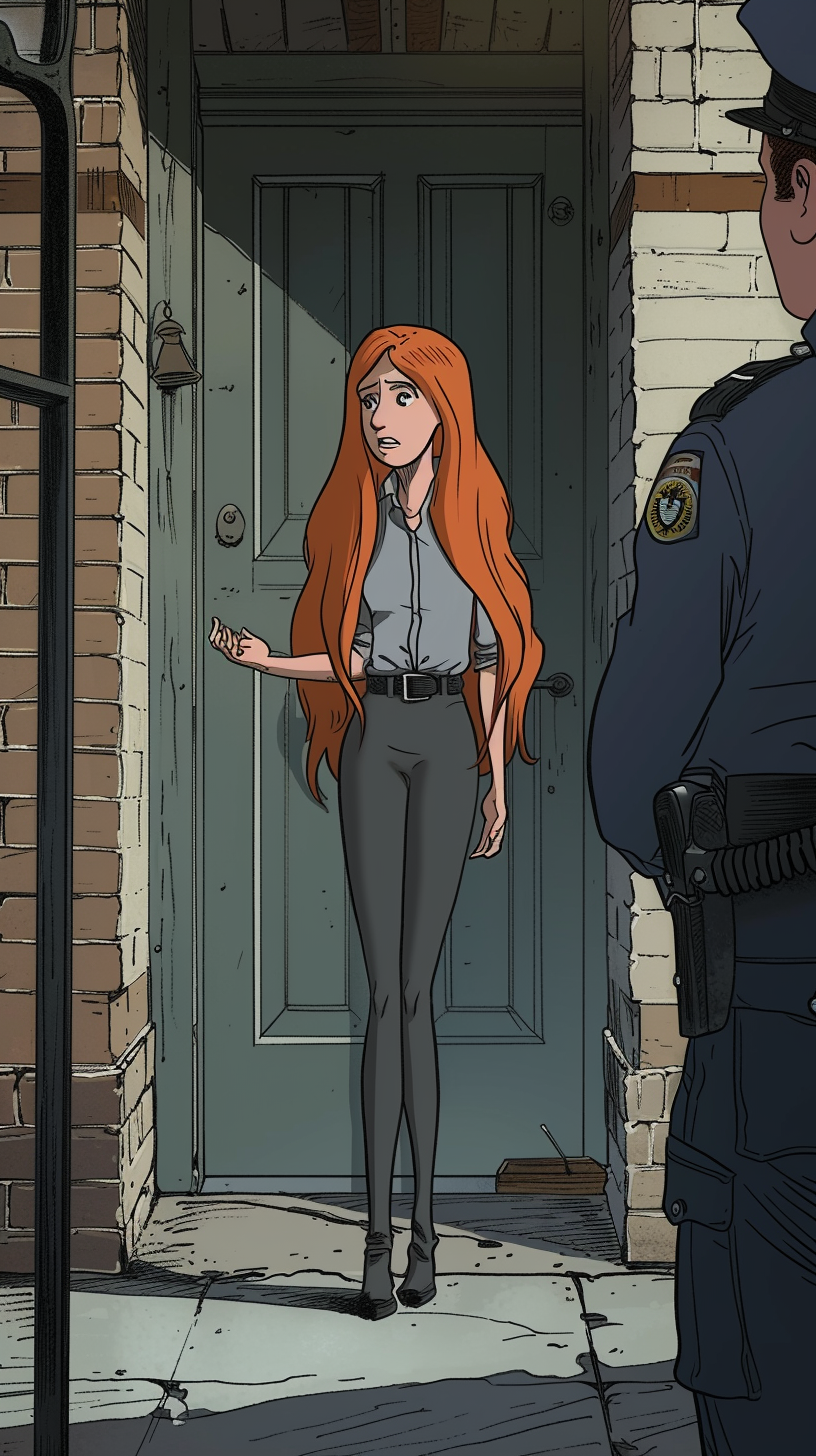 cartoon woman talking to London police