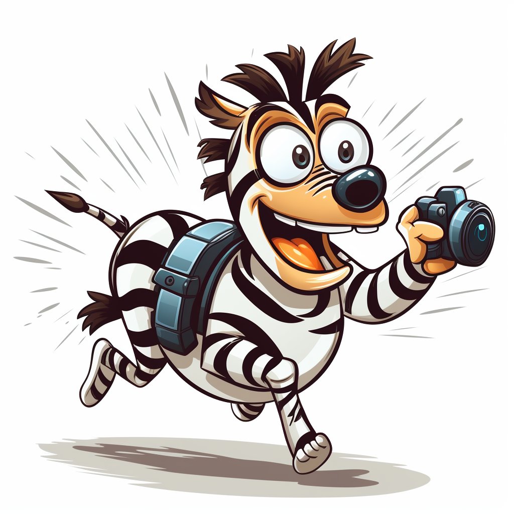 Cartoon zebra running with camera