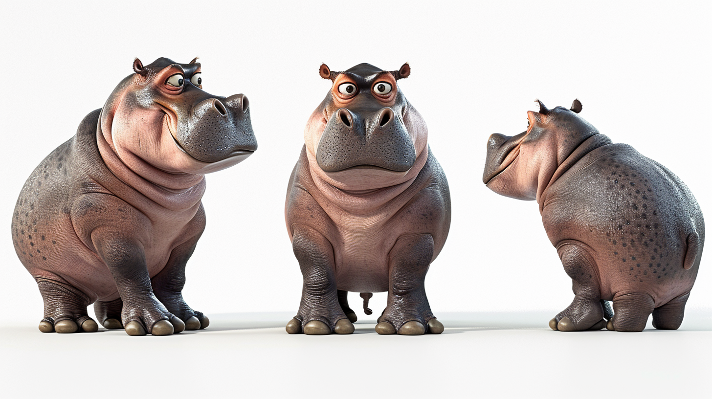 Cartoon Adult Hippo Full Body