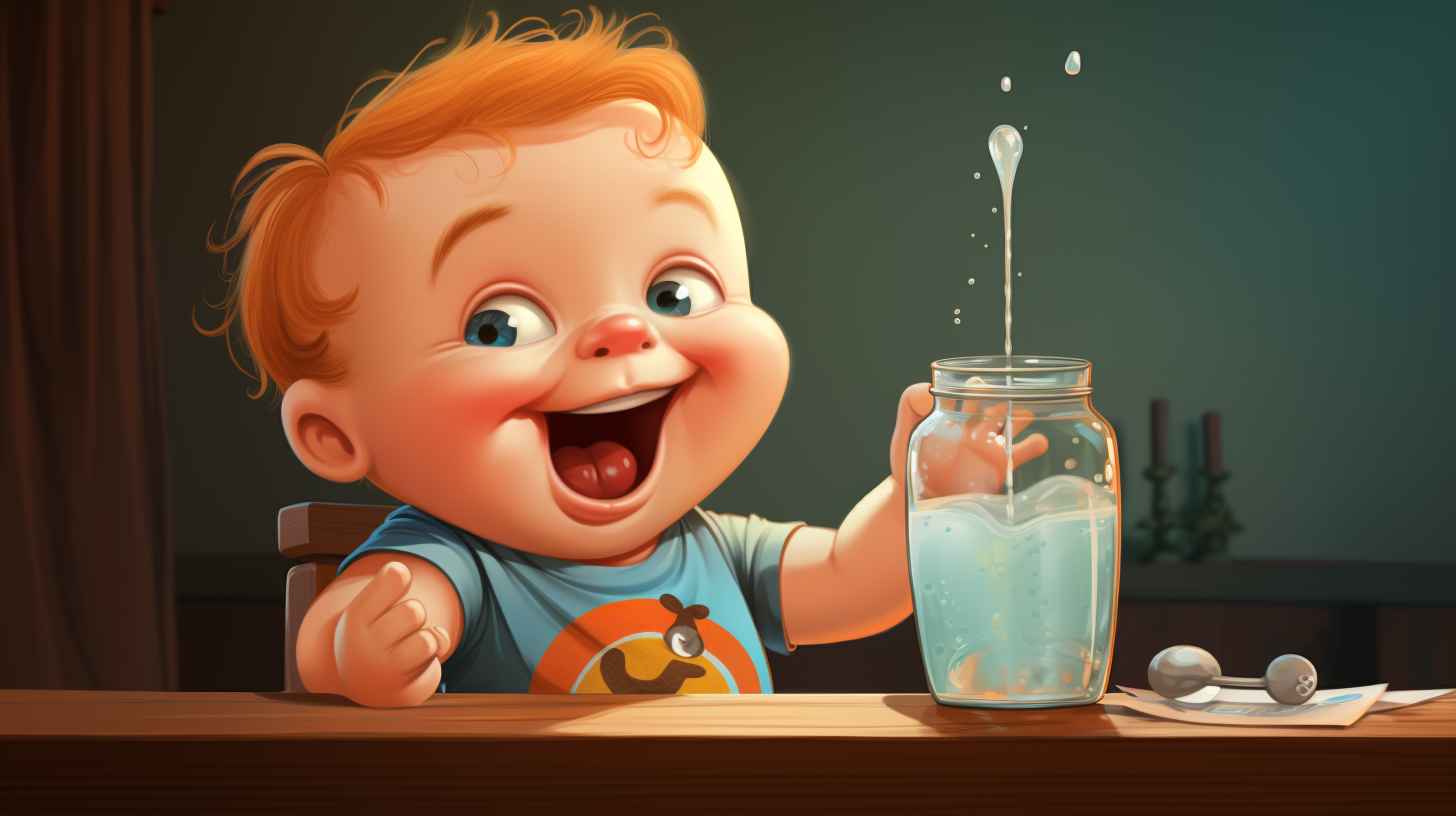 Happy baby drinking biberon