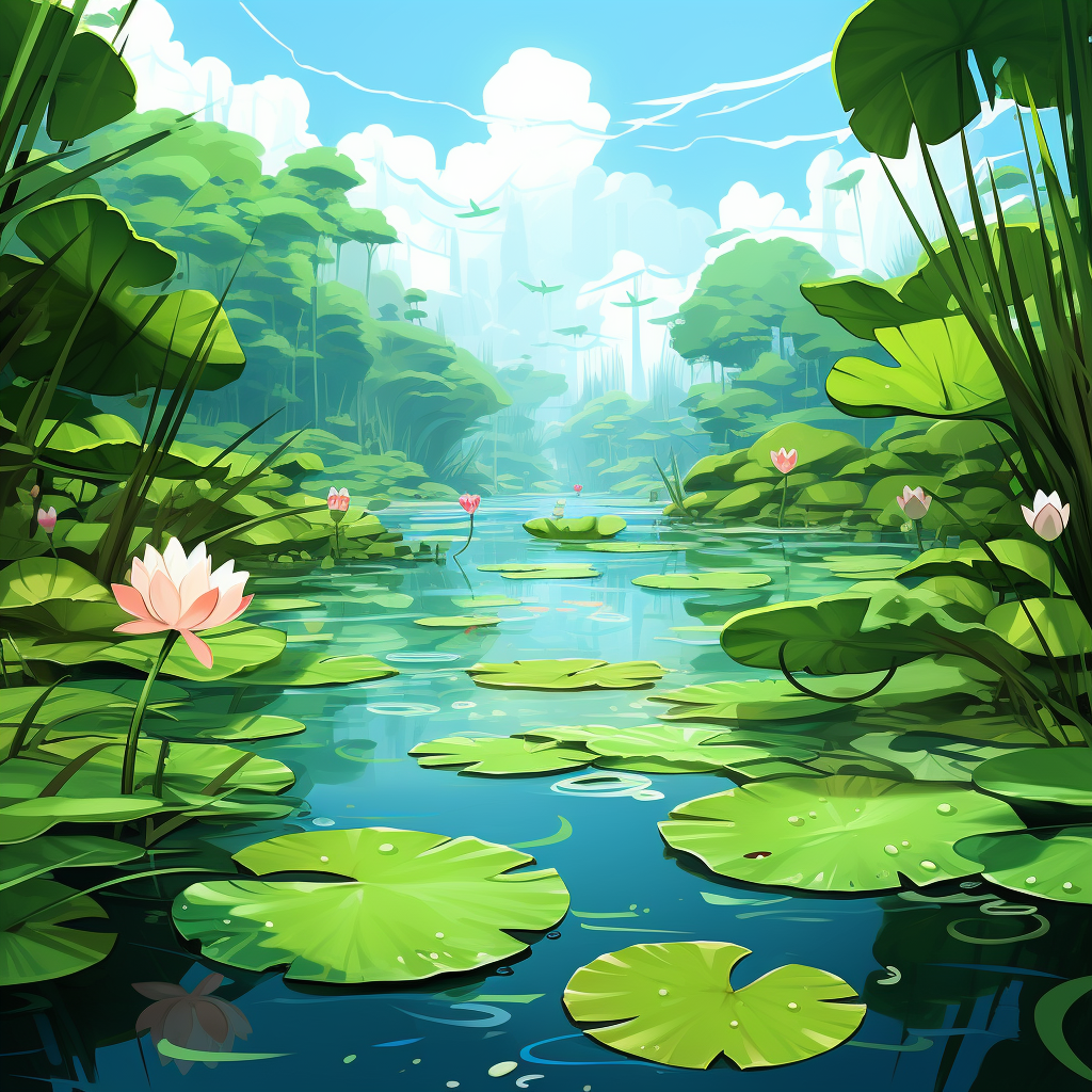 Cartoon Background with Lotus Leaf in Clean Kingdom