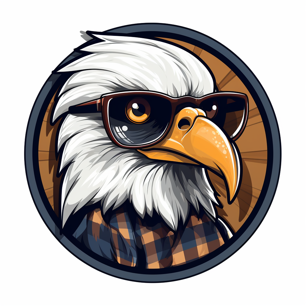 Cartoon bald eagle head wearing glasses