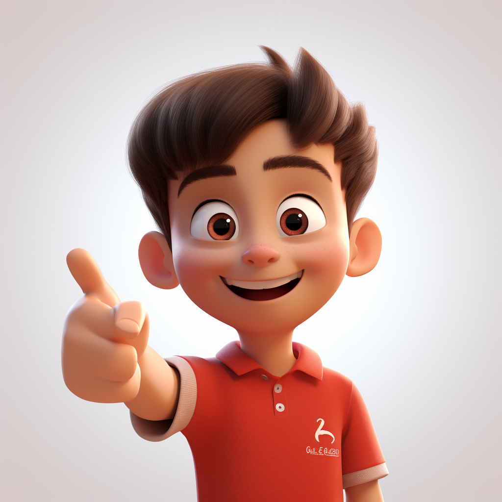 Cartoon boy with raised fingers laughing