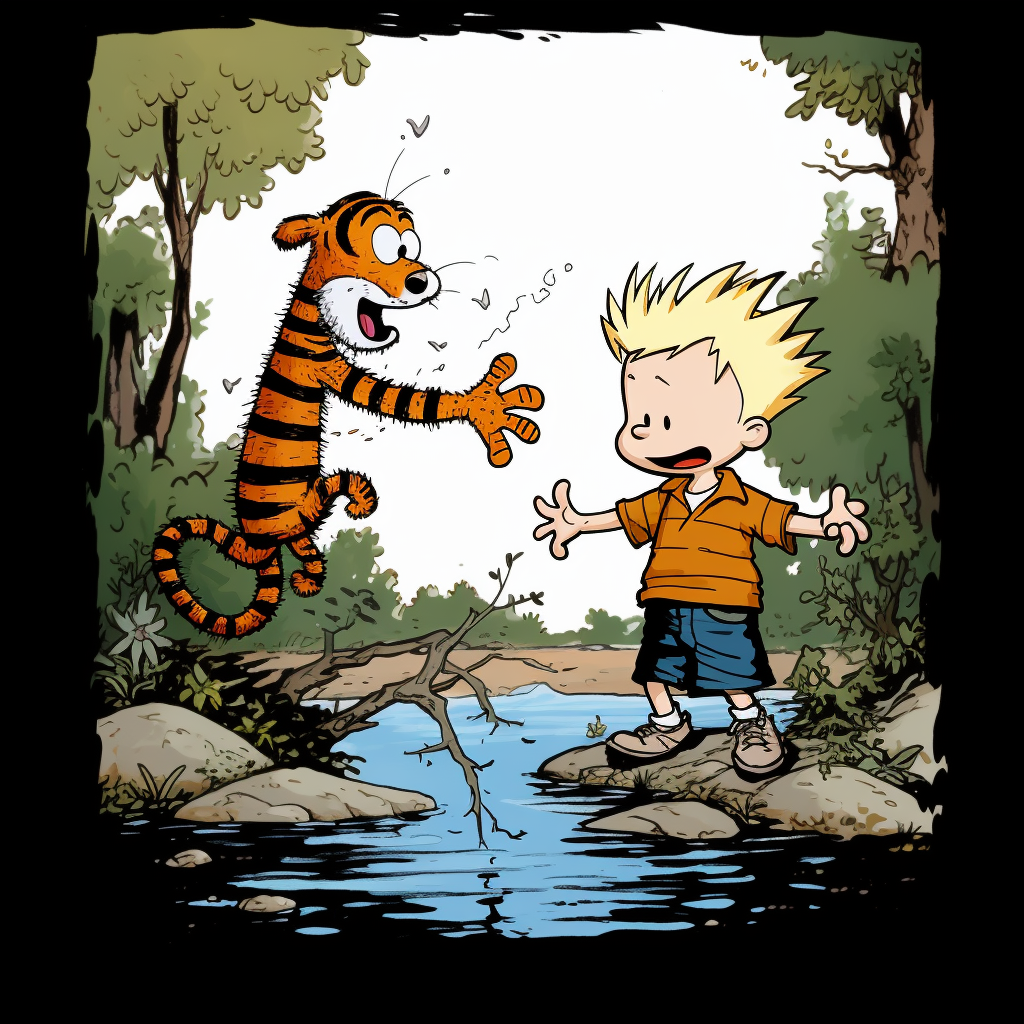 Calvin and Hobbes arguing cartoon