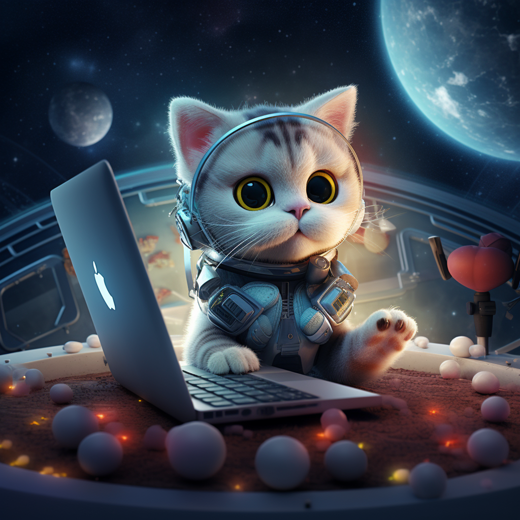 Cartoon cat IT admin in space