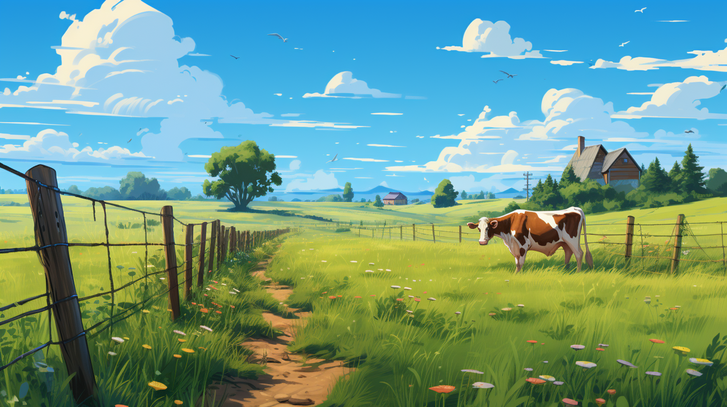 Cartoon cows in a green pasture