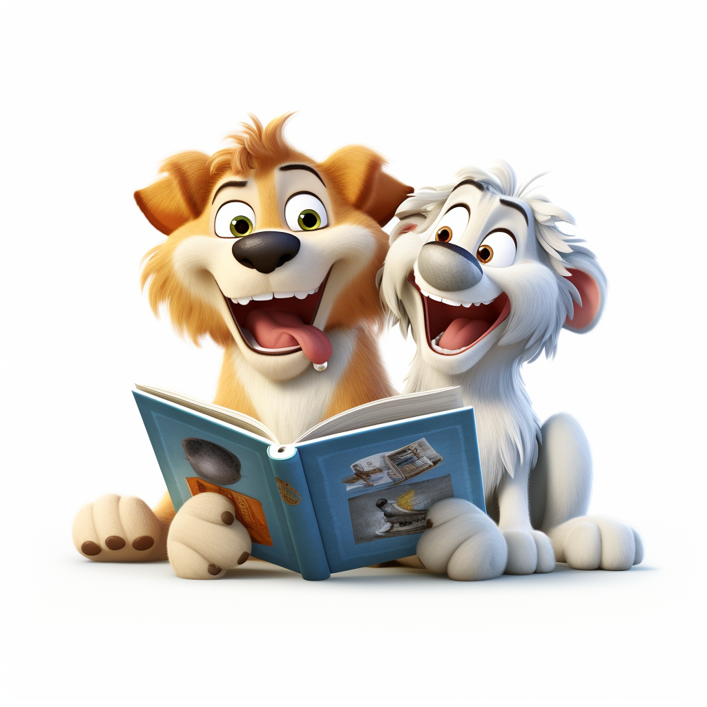 Three cartoon animals laughing together