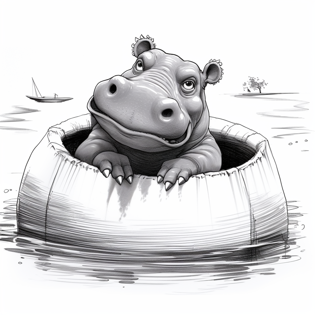 Hippo in Round Pool Clip Art