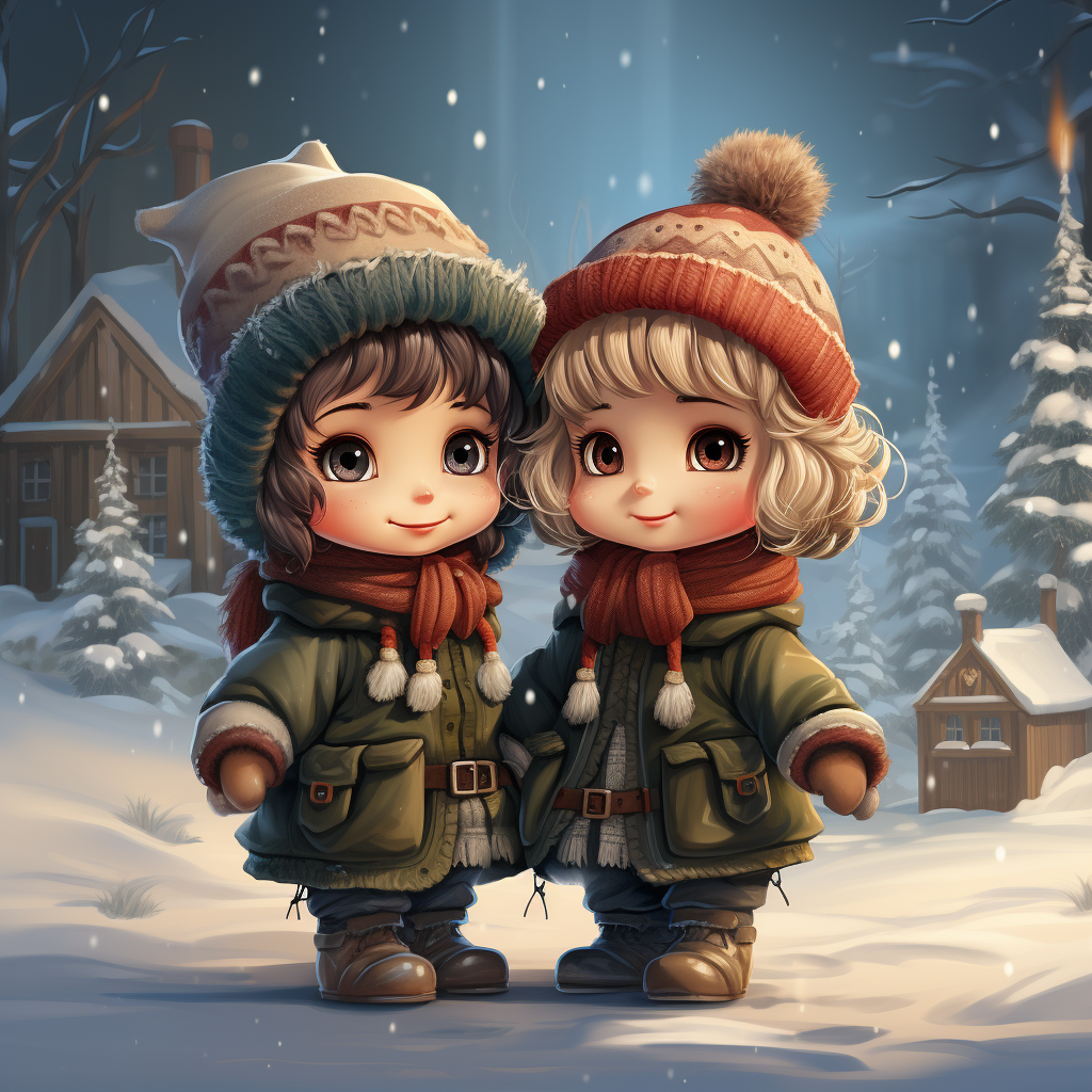 Adorable cartoon elves hugging