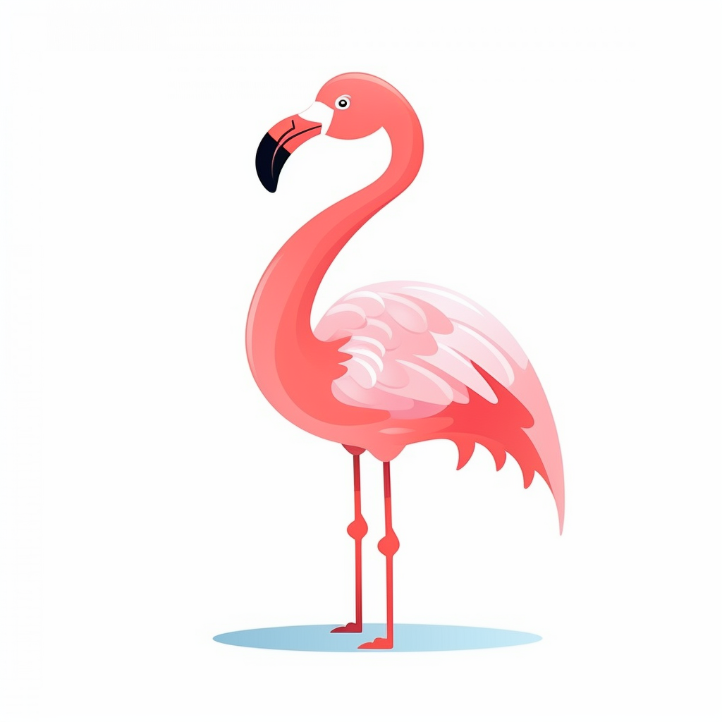 Playful cartoon flamingo on white background