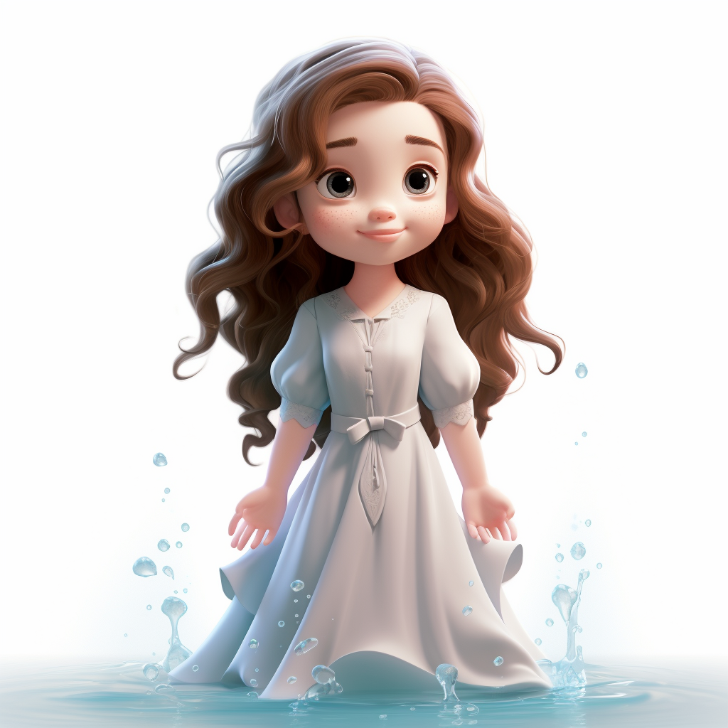 Pixar concept art of a cute girl dressed for a baptism