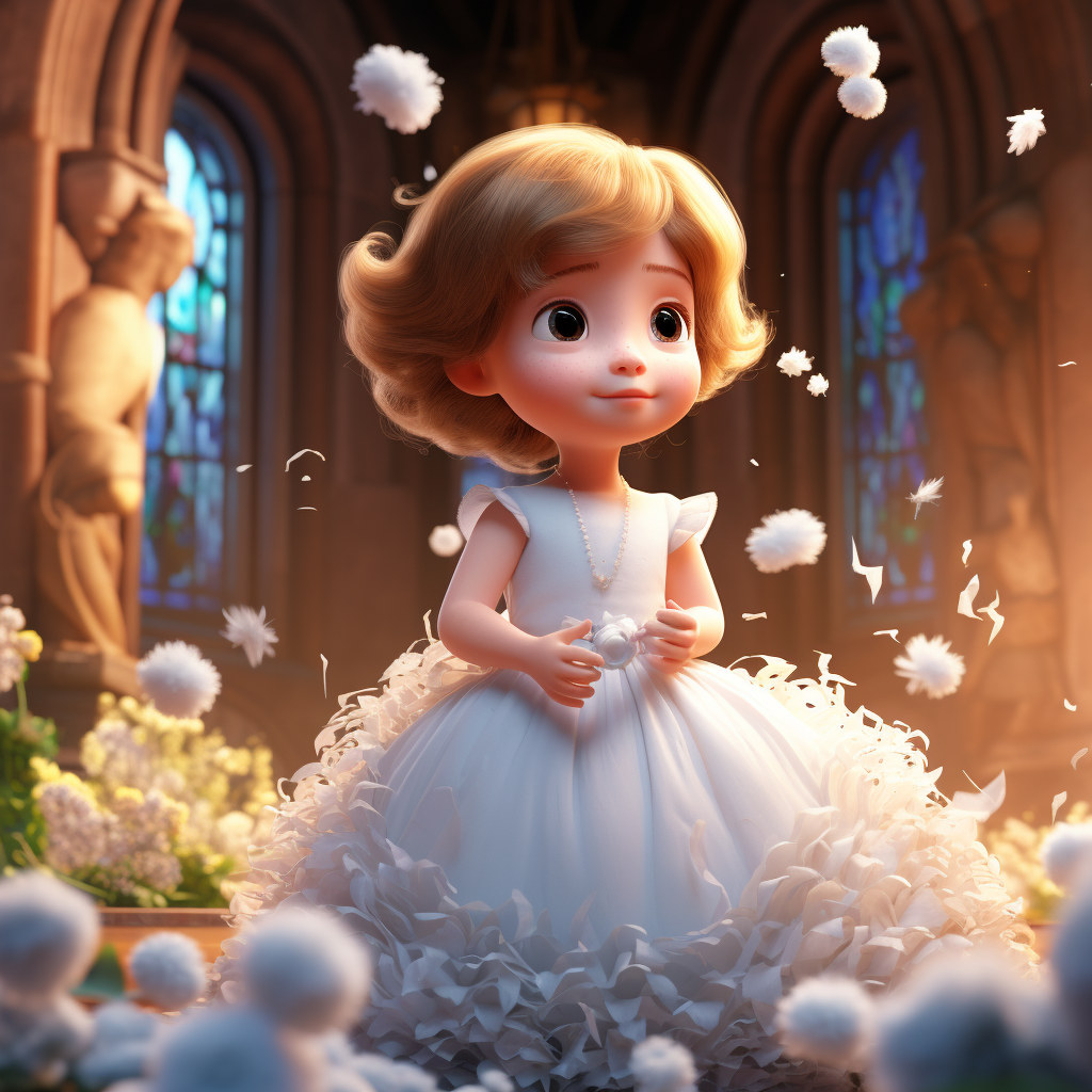 Cute Cartoon Girl Baptism with Flowers