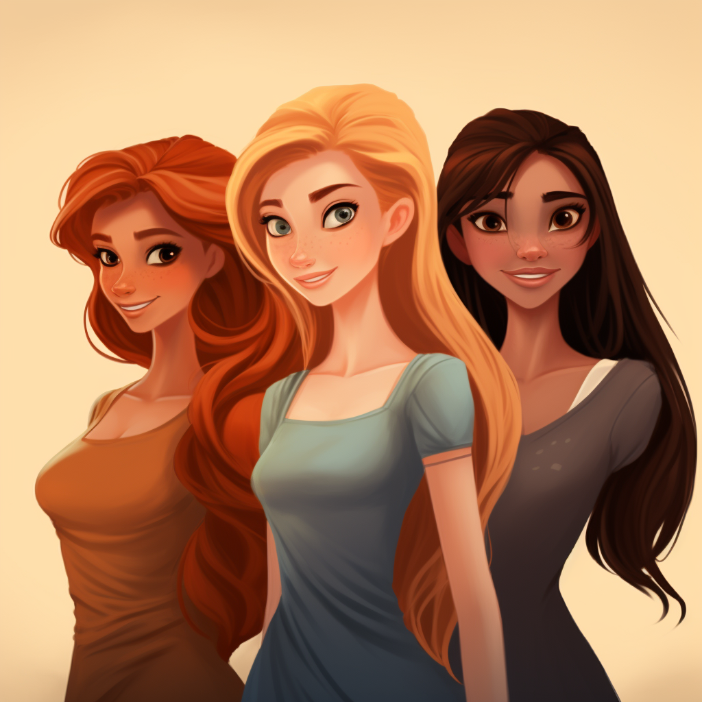 Group of cartoon girls having fun